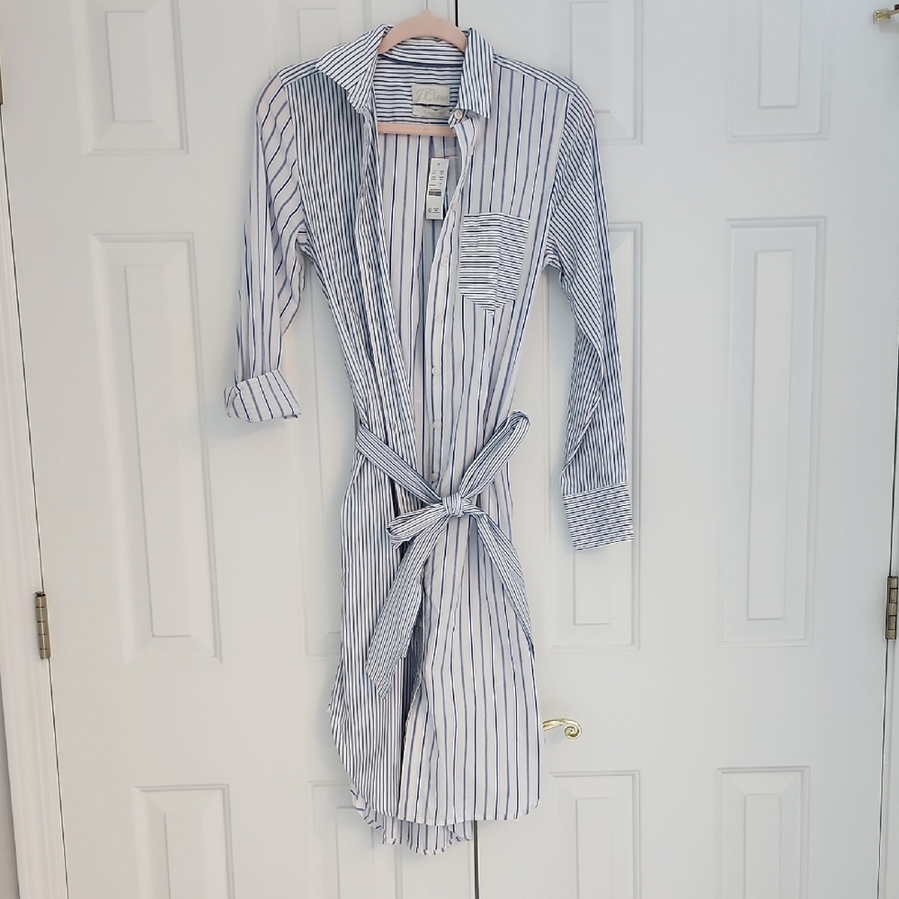 J. Crew Blue and White Striped Shirt Dress